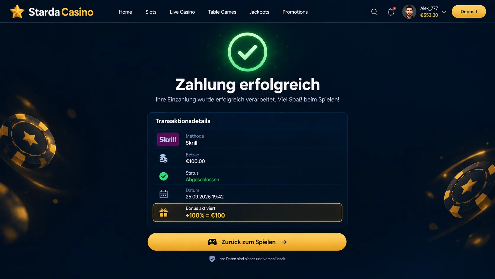 Depósitos Goldex Casino — Métodos, límites y bonos